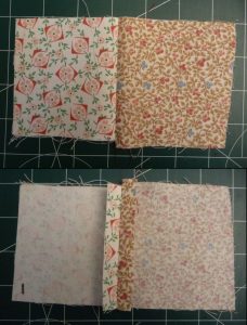 Floral fabrics sewn with a plain seam front view (top) and back view (bottom)