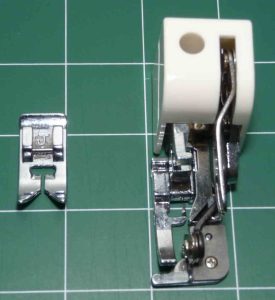 Universal foot (L) and side cutter foot (R)