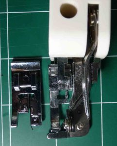 overedge foot (left) and side cutter foot (right)